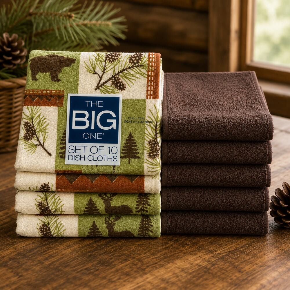 NEW The Big One Lodge Bear Deer Moose 10 Pc Dish Cloth Set Rustic Cabin Rustic